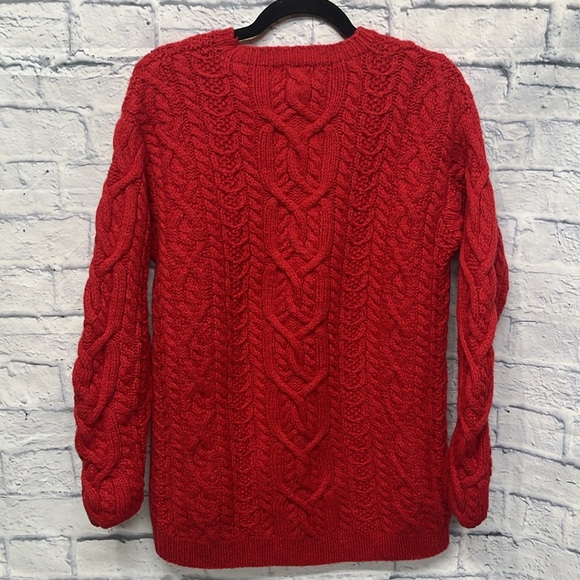 Limited Hand Knit 100% Wool Sweater Red Cable Knit Size S - Picture 5 of 5